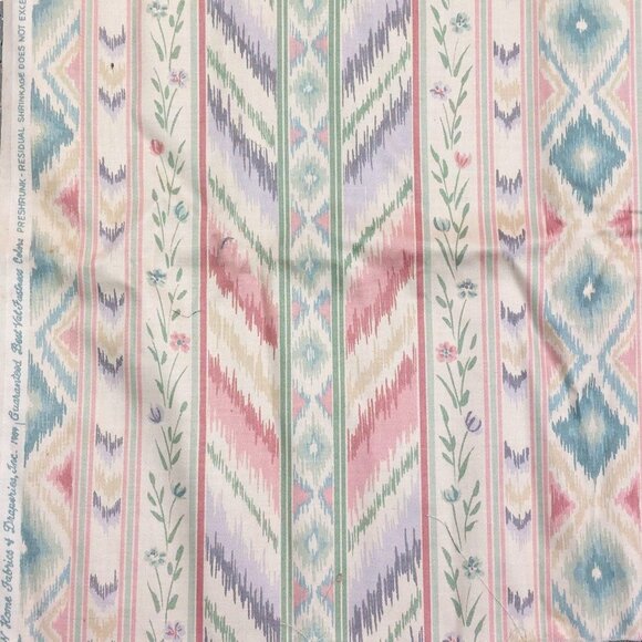 Vintage House N Home Fabrics and Draperies Cloth, Floral Stripes Graphic Design, - Picture 1 of 3